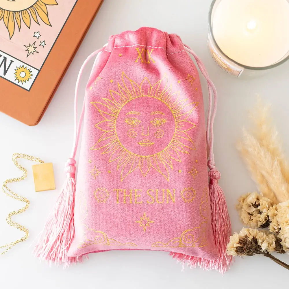The Sun Vintage Tarot Card Velvet Drawstring Bag