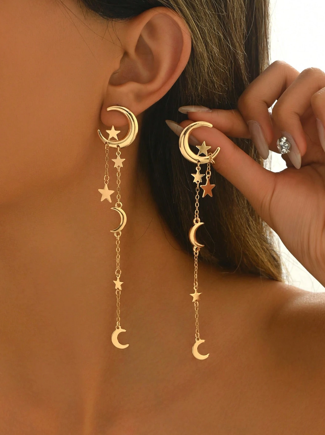 Celestial Cascade" Moon & Star Dangle Earrings