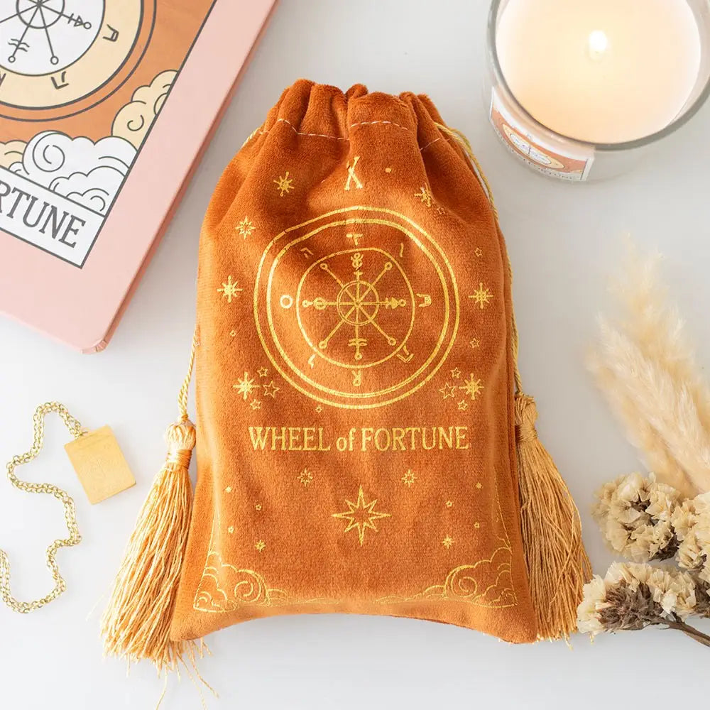 The Wheel of Fortune Vintage Tarot Card Velvet Drawstring Bag