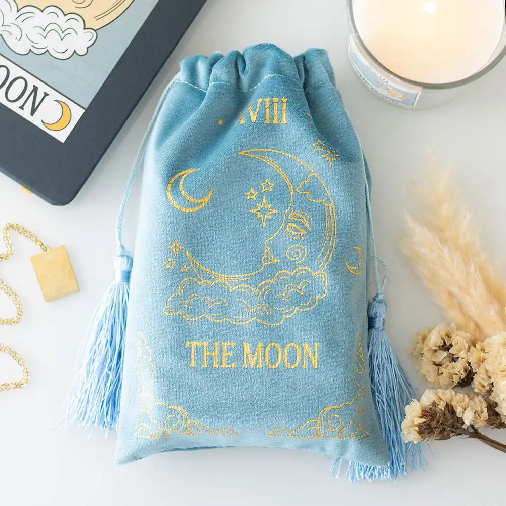 The Moon Vintage Tarot Card Velvet Drawstring Bag