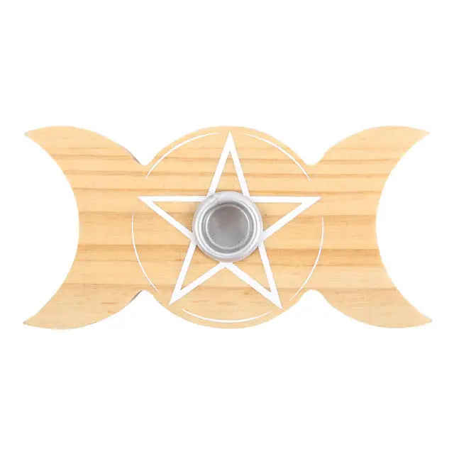 Wooden Triple Moon Spell Candle Holder
