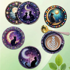 Feline Mystique Celestial Cat Coaster Set