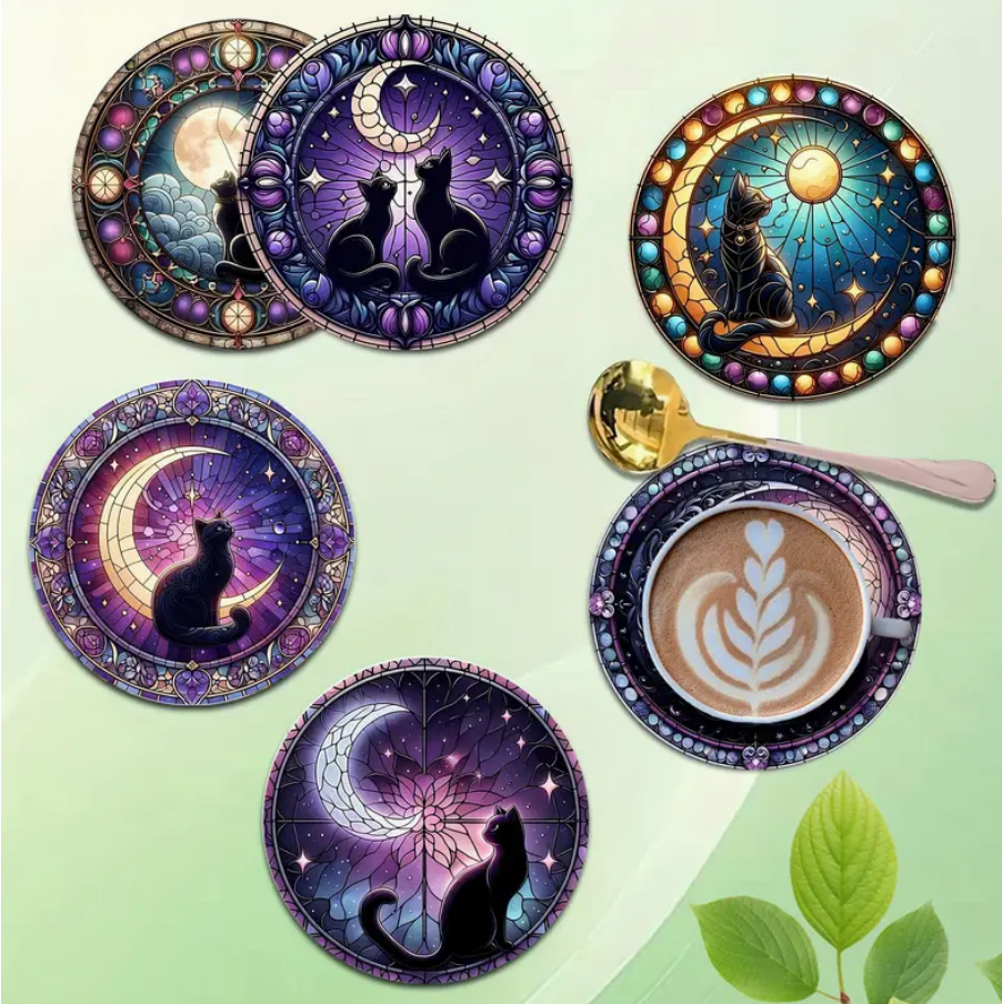 Feline Mystique Celestial Cat Coaster Set