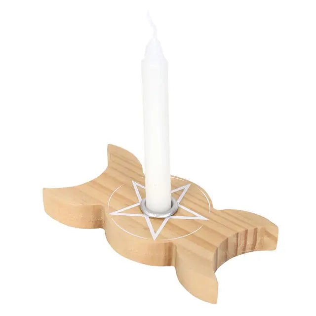 Wooden Triple Moon Spell Candle Holder