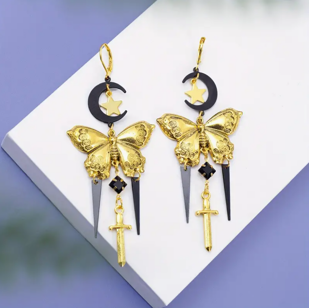 The Midnight Moth & Blade Earrings