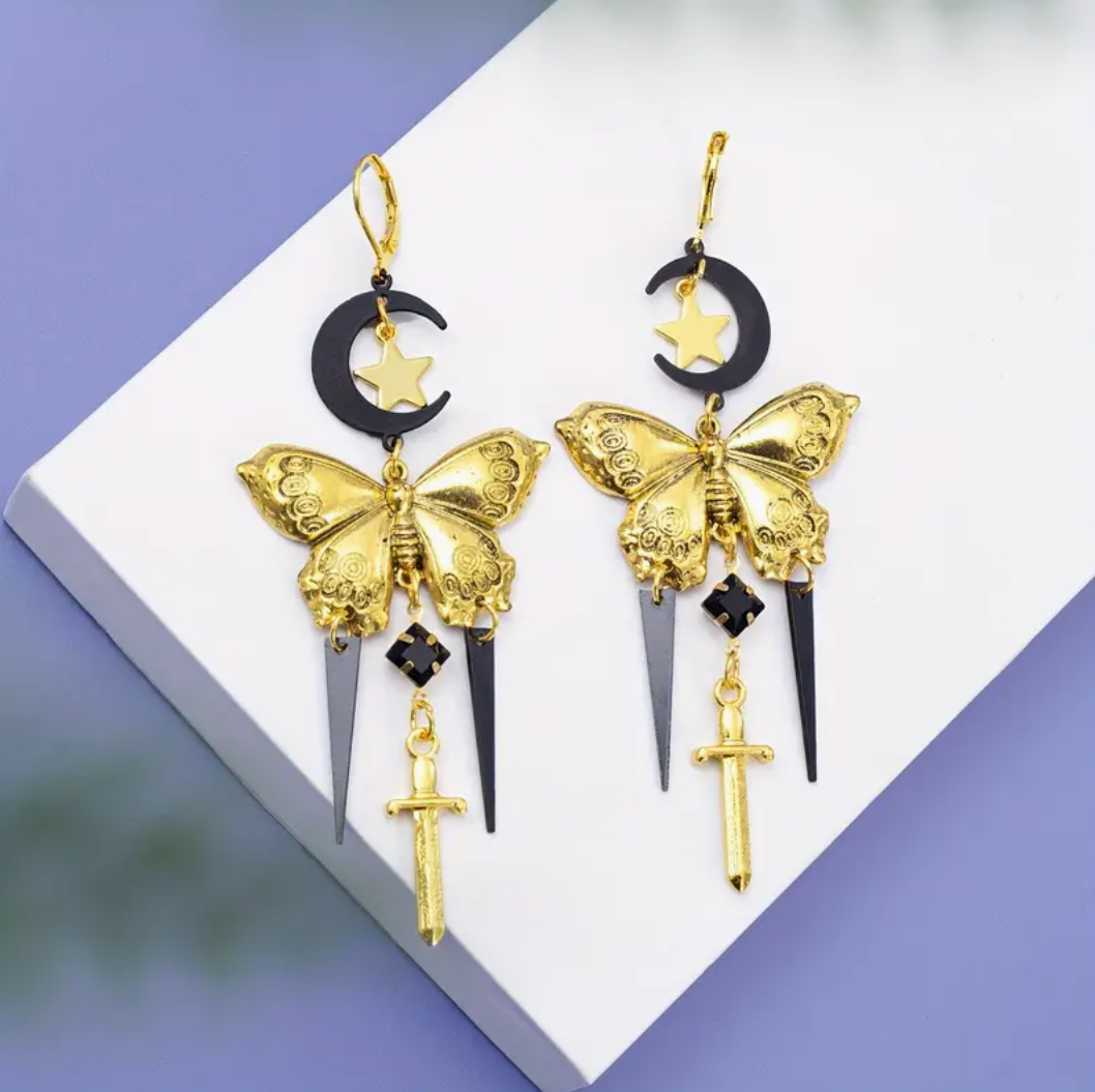 The Midnight Moth & Blade Earrings