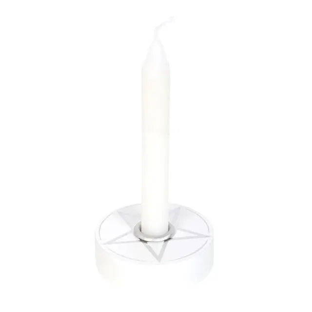 White Pentagram Spell Candle Holder