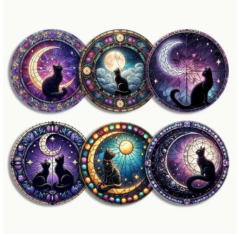 Feline Mystique Celestial Cat Coaster Set