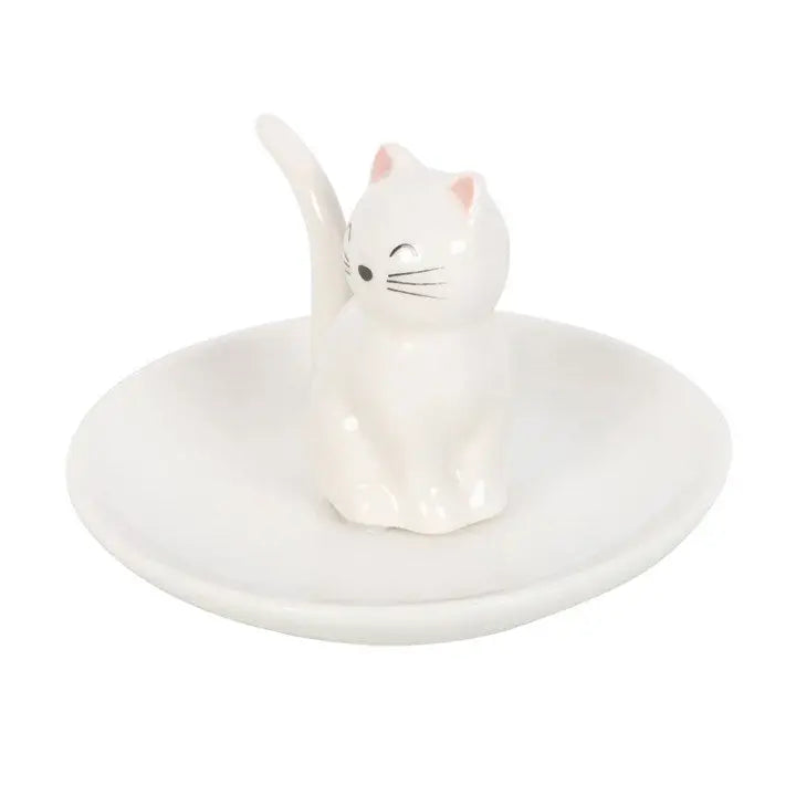Sitting White Cat Face Trinket Dish