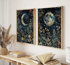 "Lunar Enchantment" Mystical Moon & Botanical Tapestry Prints