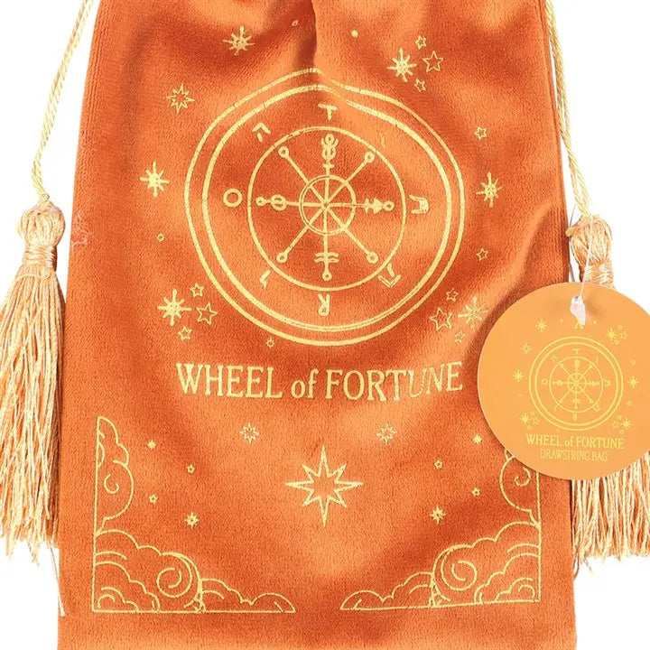 The Wheel of Fortune Vintage Tarot Card Velvet Drawstring Bag