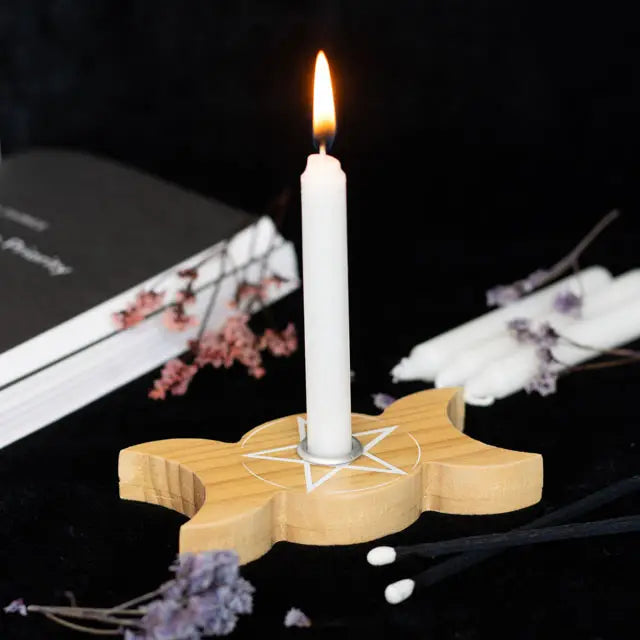 Wooden Triple Moon Spell Candle Holder