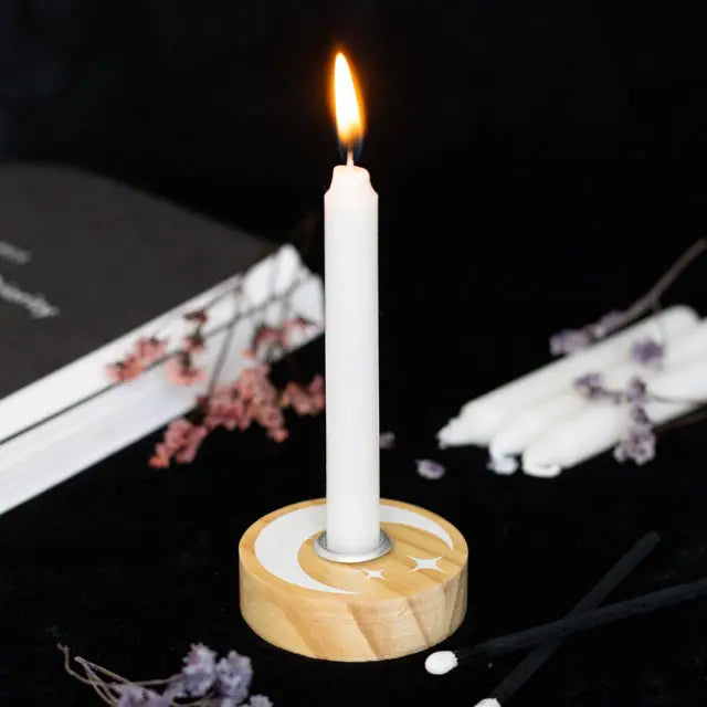 Wooden Mystical Moon Spell Candle Holder