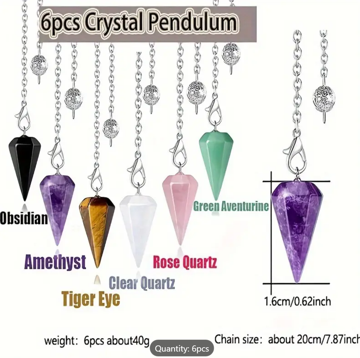 The Oracle's Arsenal Crystal Pendulum Collection - Pack of 6