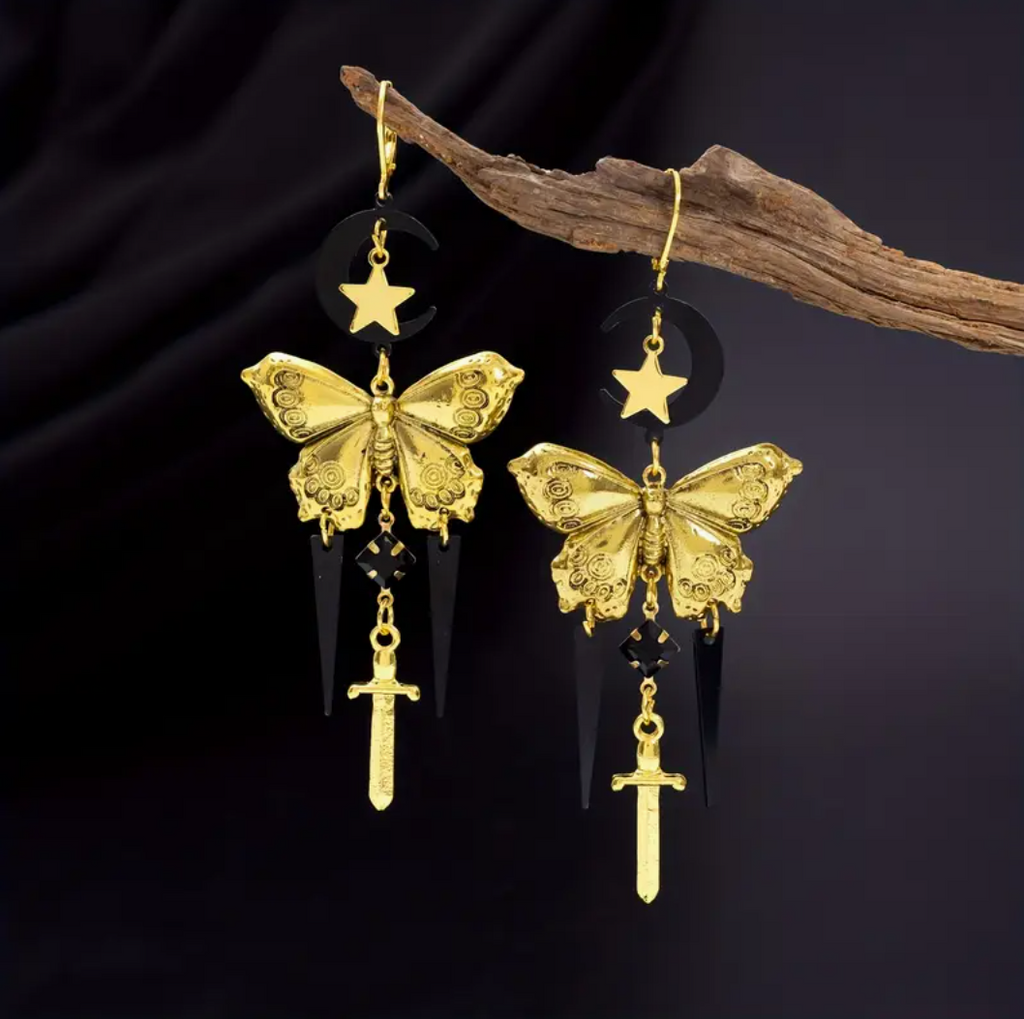 The Midnight Moth & Blade Earrings
