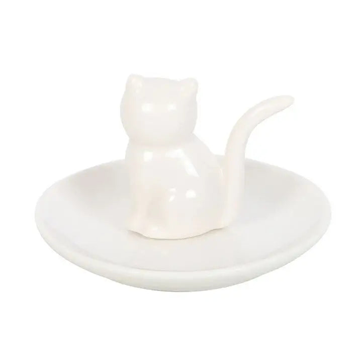 Sitting White Cat Face Trinket Dish