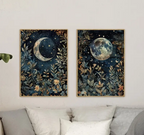 "Lunar Enchantment" Mystical Moon & Botanical Tapestry Prints