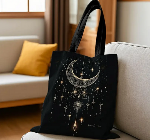 "Astral Cascade" Celestial Moon Tote Bag