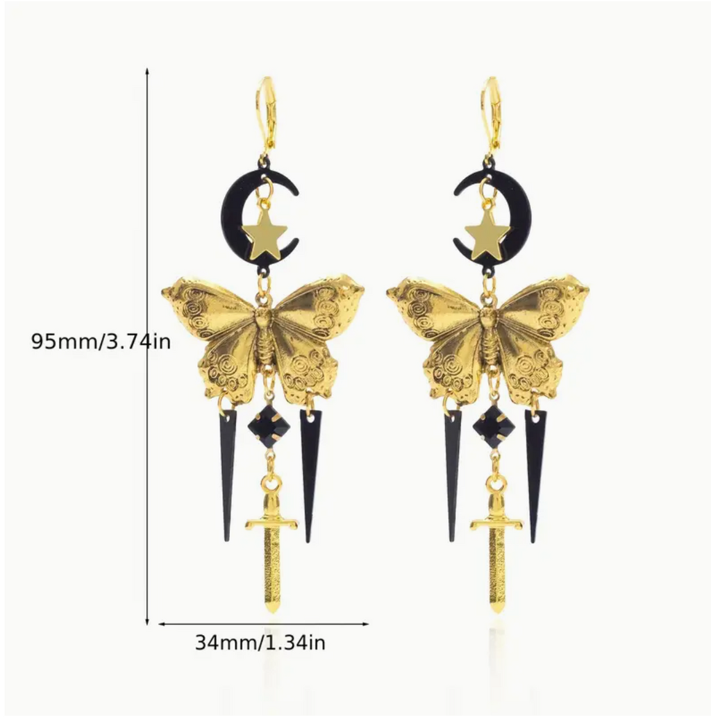 The Midnight Moth & Blade Earrings