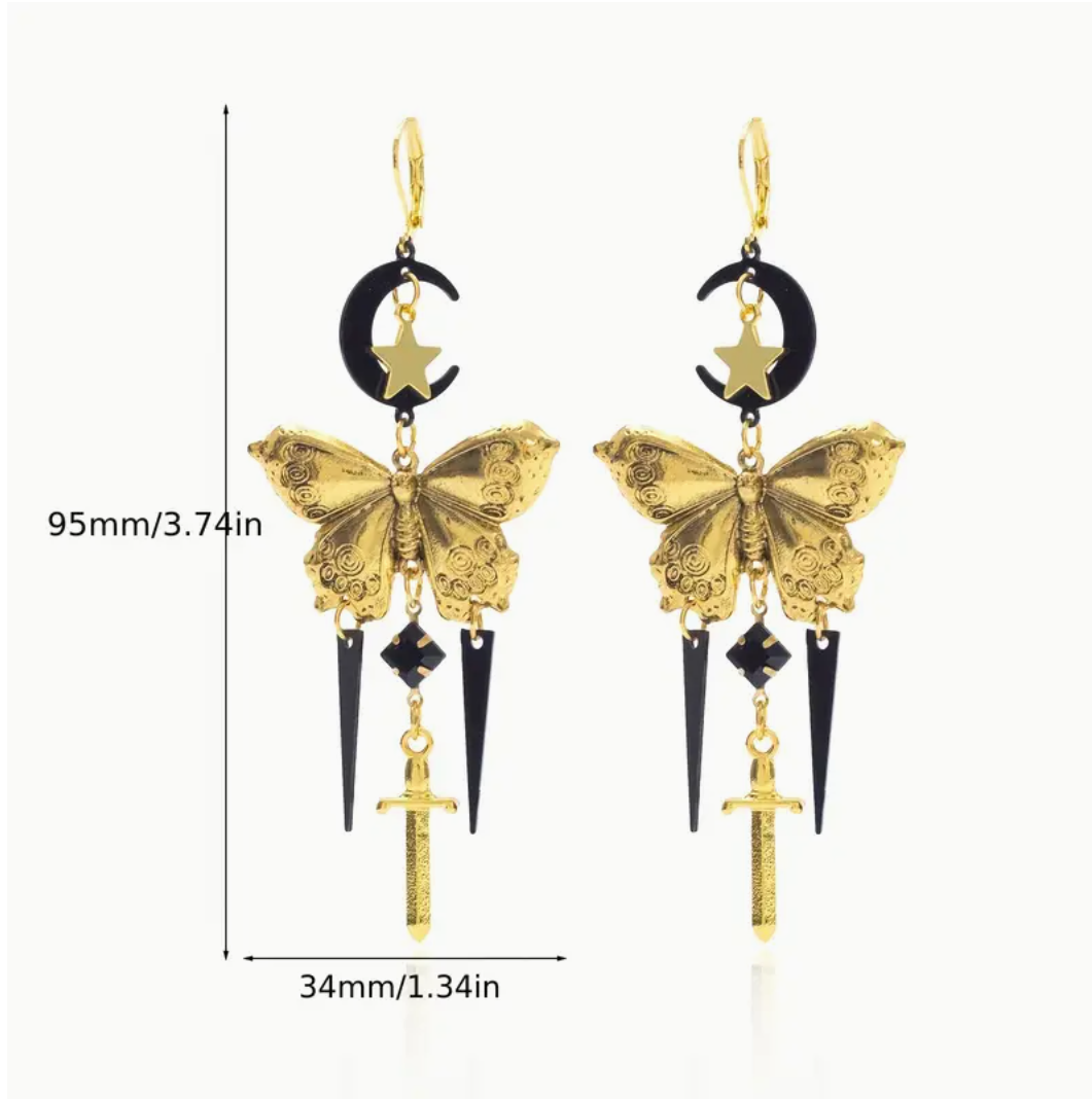 The Midnight Moth & Blade Earrings