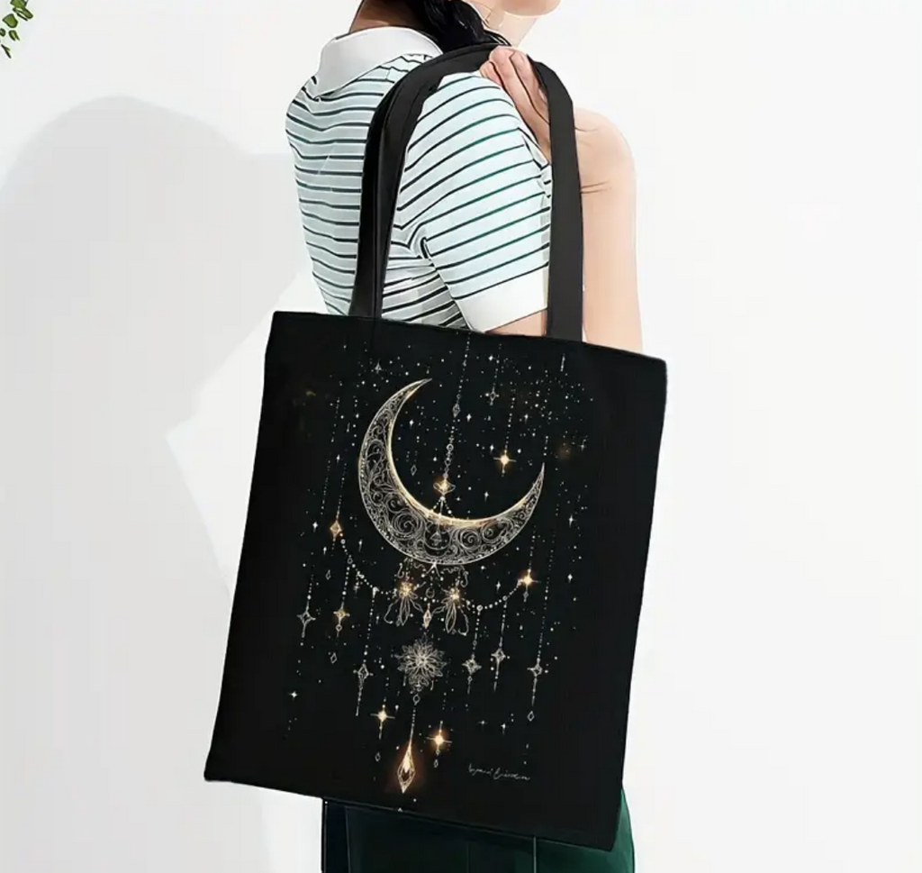 "Astral Cascade" Celestial Moon Tote Bag