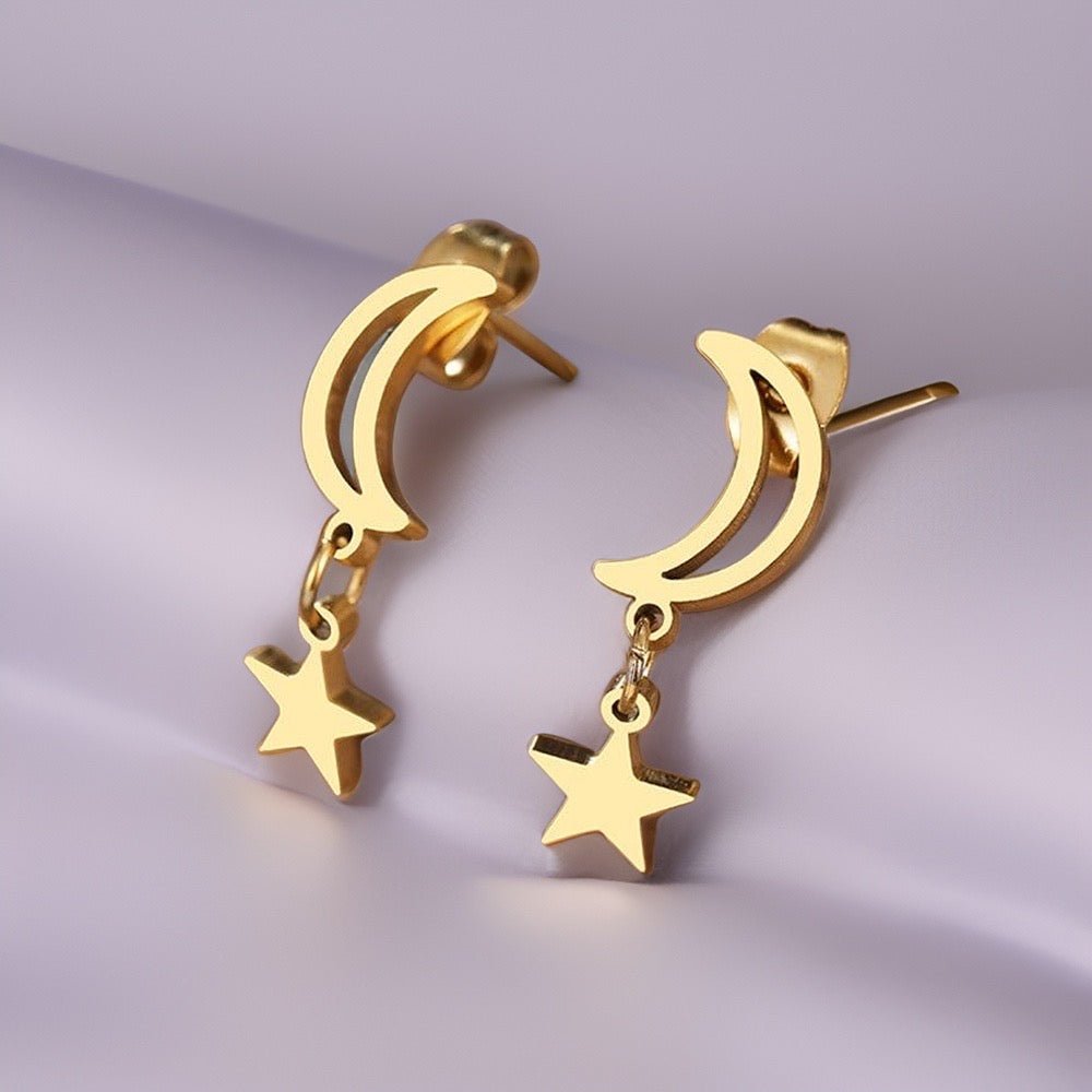 Moon & Star Drop Earrings